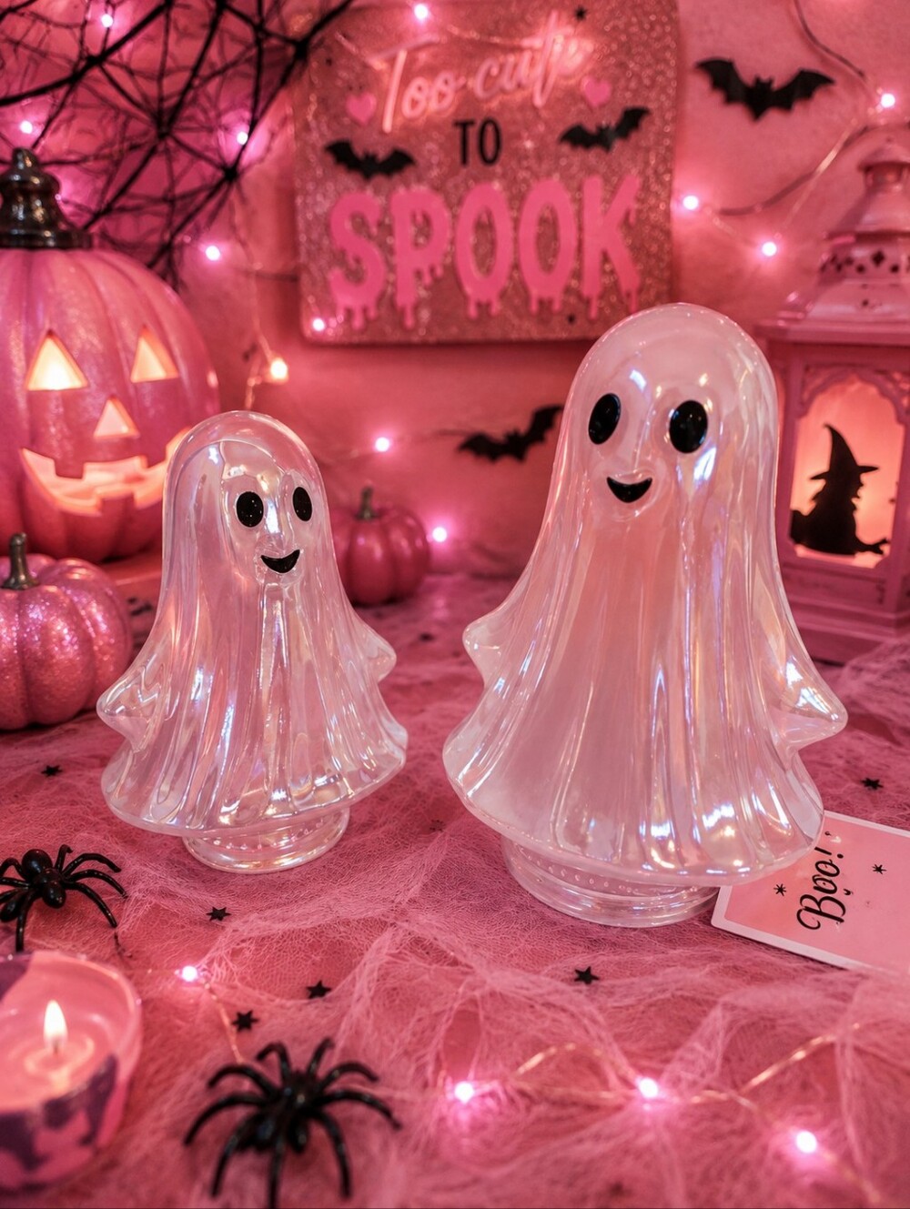 Iridescent Pink Ghost Halloween Table Decor Set - Home Party Supplies
